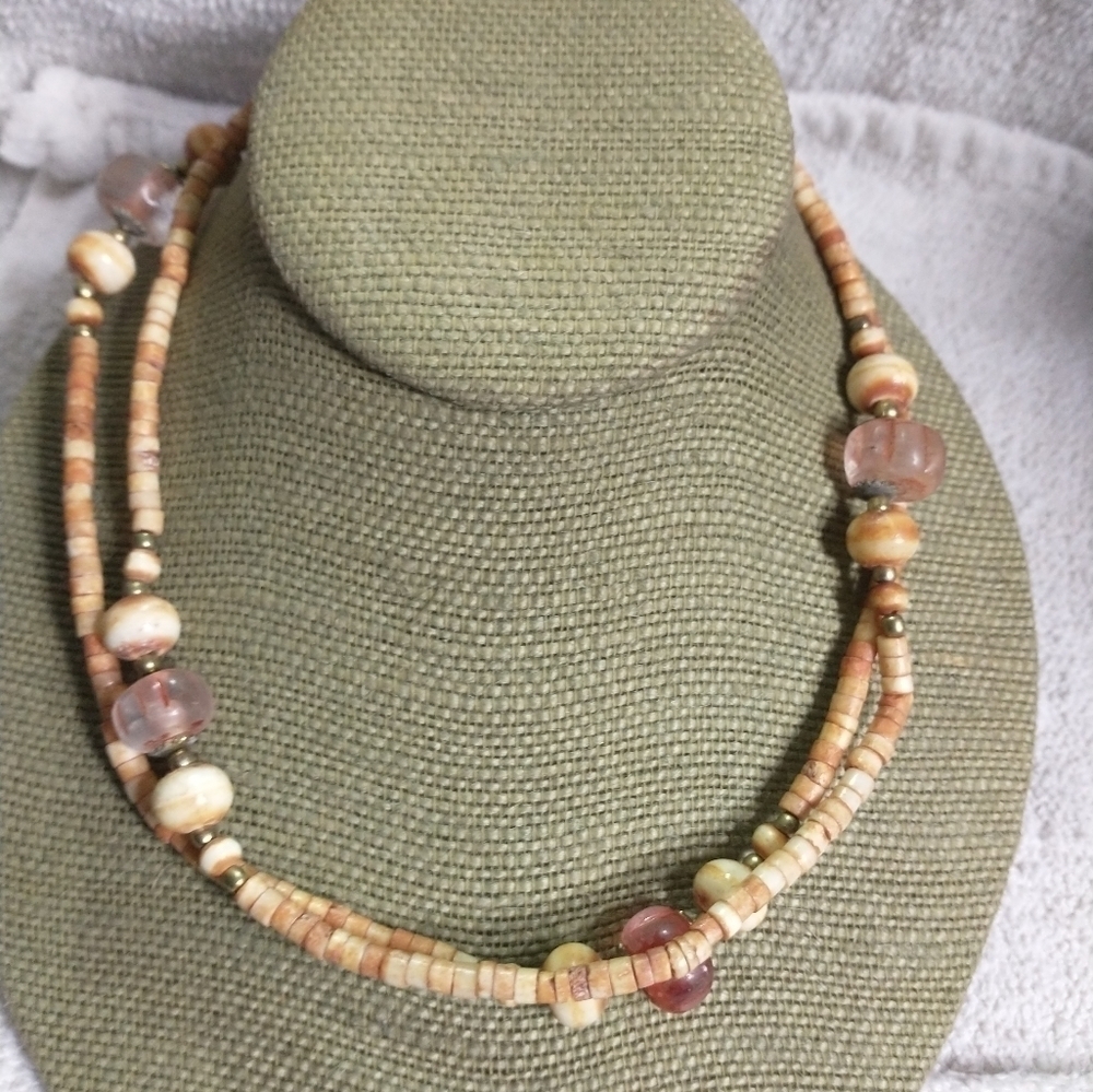 Goldtone orange beads beaded neclace
